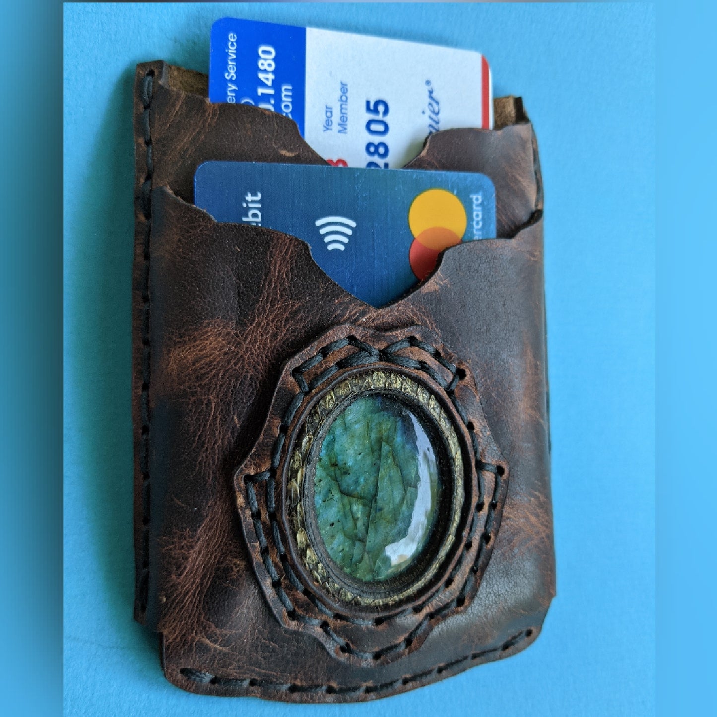 Tobacco Curio Card Wallet with inset Labradorite